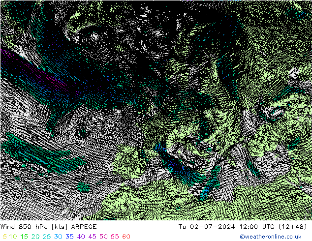 Wind 850 hPa ARPEGE di 02.07.2024 12 UTC
