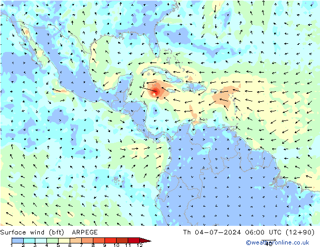 Wind 10 m (bft) ARPEGE do 04.07.2024 06 UTC