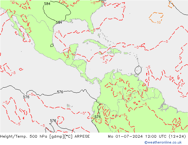 Hoogte/Temp. 500 hPa ARPEGE ma 01.07.2024 12 UTC