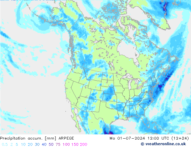 Precipitation accum. ARPEGE 星期一 01.07.2024 12 UTC