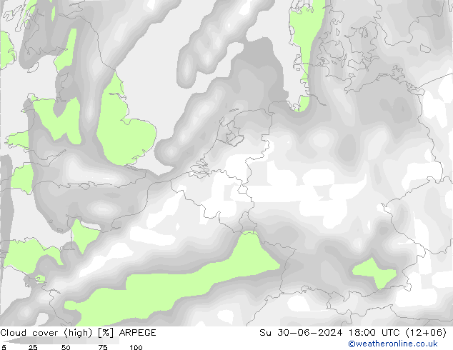 Bewolking (Hoog) ARPEGE zo 30.06.2024 18 UTC