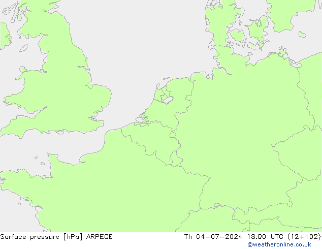 地面气压 ARPEGE 星期四 04.07.2024 18 UTC