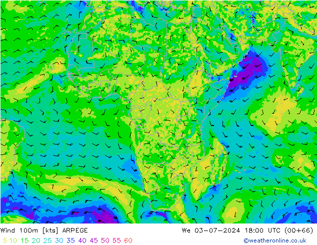 Wind 100m ARPEGE wo 03.07.2024 18 UTC