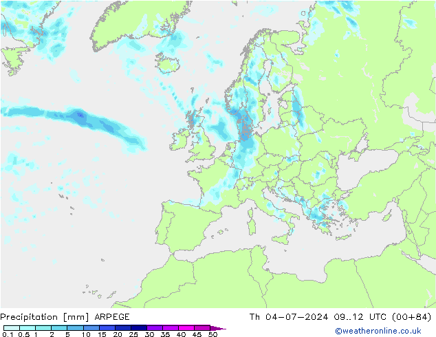 Neerslag ARPEGE do 04.07.2024 12 UTC