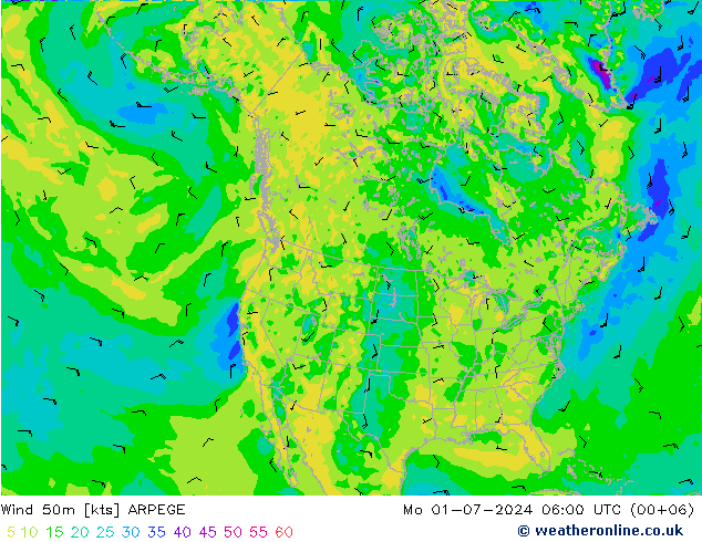 风 50 米 ARPEGE 星期一 01.07.2024 06 UTC