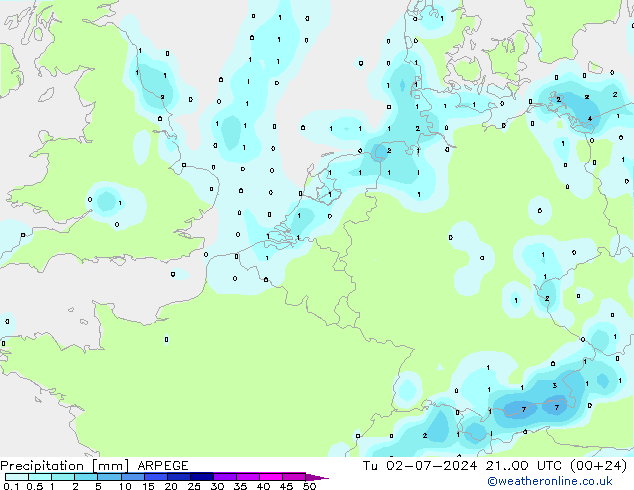Neerslag ARPEGE di 02.07.2024 00 UTC