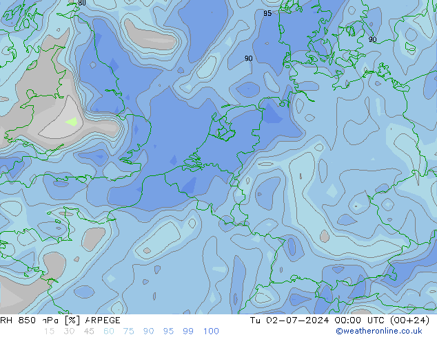 RV 850 hPa ARPEGE di 02.07.2024 00 UTC