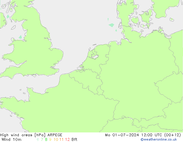 Windvelden ARPEGE ma 01.07.2024 12 UTC