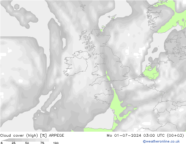 Bewolking (Hoog) ARPEGE ma 01.07.2024 03 UTC