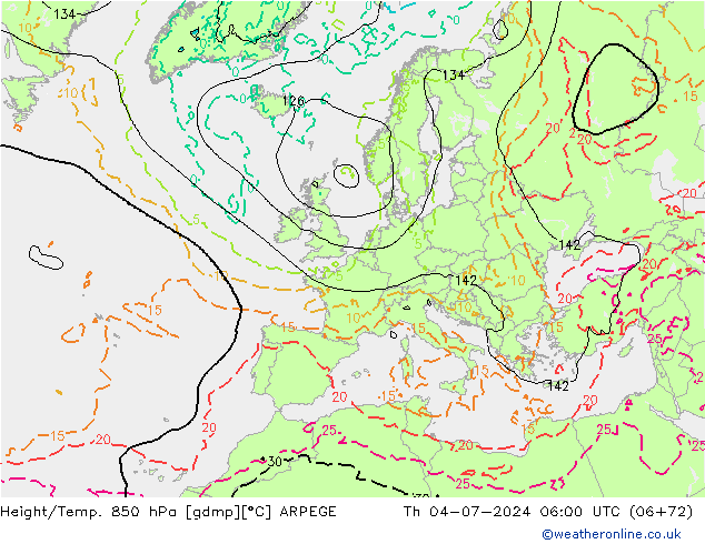 Hoogte/Temp. 850 hPa ARPEGE do 04.07.2024 06 UTC