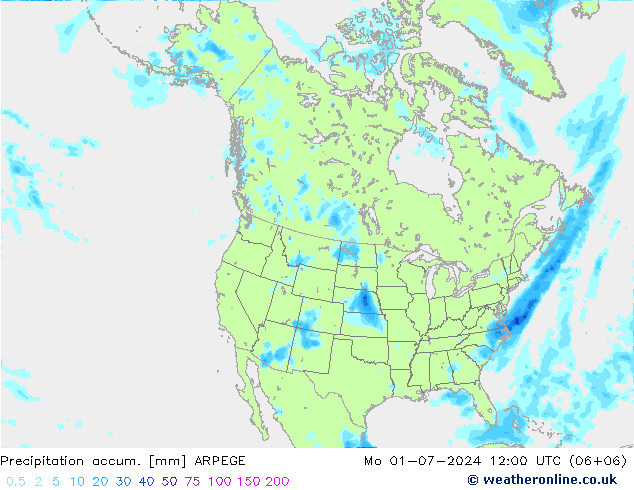 Totale neerslag ARPEGE ma 01.07.2024 12 UTC