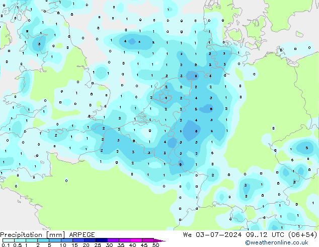 Neerslag ARPEGE wo 03.07.2024 12 UTC