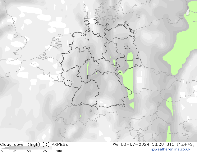Bewolking (Hoog) ARPEGE wo 03.07.2024 06 UTC