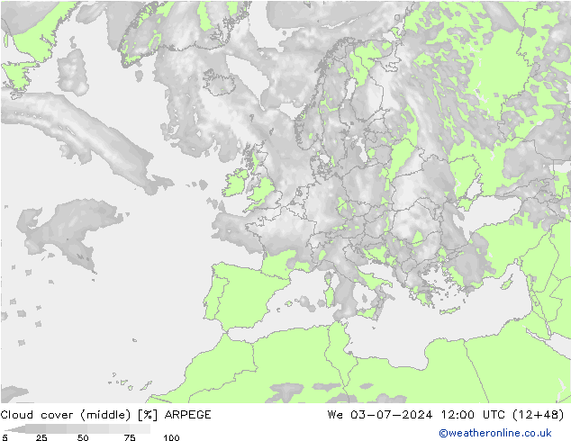 Bewolking (Middelb.) ARPEGE wo 03.07.2024 12 UTC