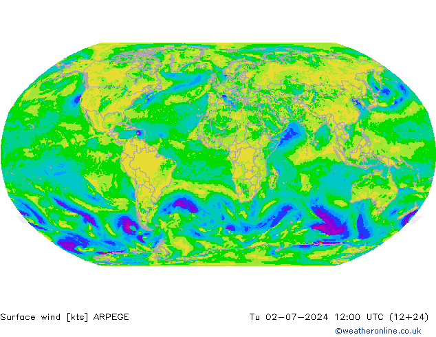 风 10 米 ARPEGE 星期二 02.07.2024 12 UTC