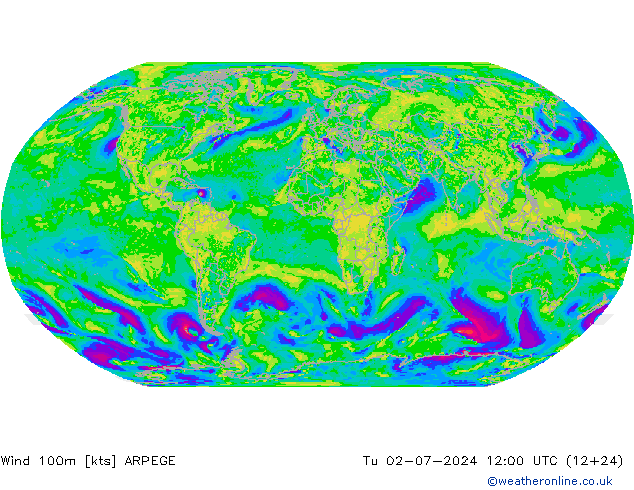 Wind 100m ARPEGE di 02.07.2024 12 UTC