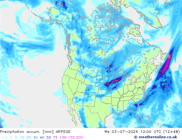 Totale neerslag ARPEGE wo 03.07.2024 12 UTC