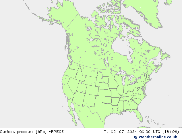 地面气压 ARPEGE 星期二 02.07.2024 00 UTC