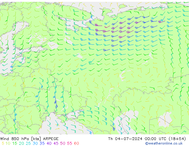 Wind 850 hPa ARPEGE do 04.07.2024 00 UTC