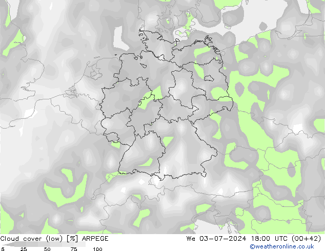 Bewolking (Laag) ARPEGE wo 03.07.2024 18 UTC