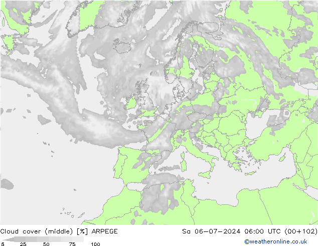 Bewolking (Middelb.) ARPEGE za 06.07.2024 06 UTC
