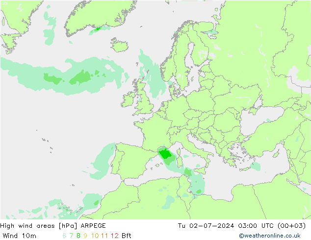 Windvelden ARPEGE di 02.07.2024 03 UTC