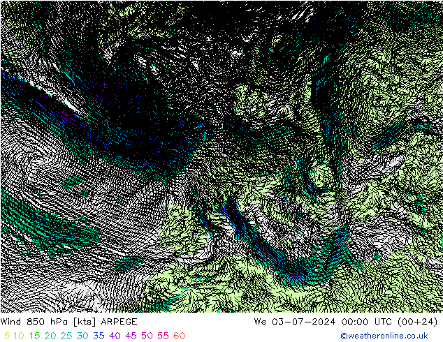 风 850 hPa ARPEGE 星期三 03.07.2024 00 UTC