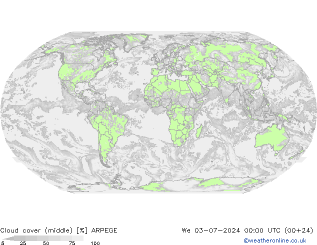 Bewolking (Middelb.) ARPEGE wo 03.07.2024 00 UTC