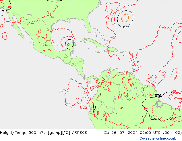 Hoogte/Temp. 500 hPa ARPEGE za 06.07.2024 06 UTC