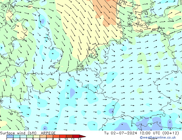 Wind 10 m (bft) ARPEGE di 02.07.2024 12 UTC
