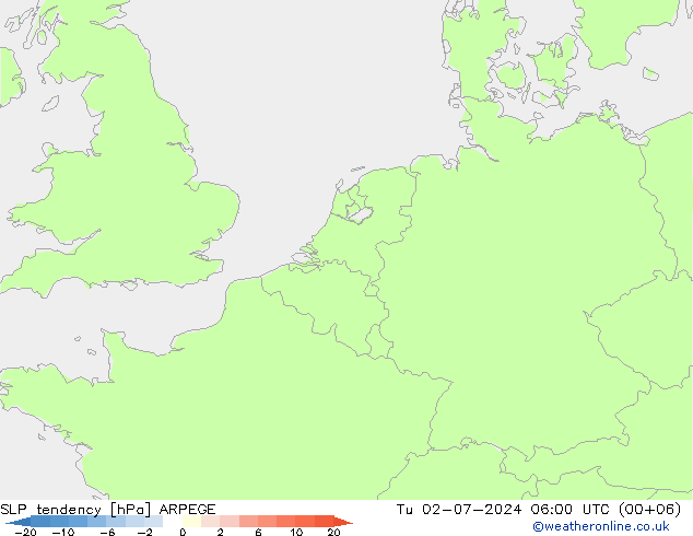 Druktendens (+/-) ARPEGE di 02.07.2024 06 UTC