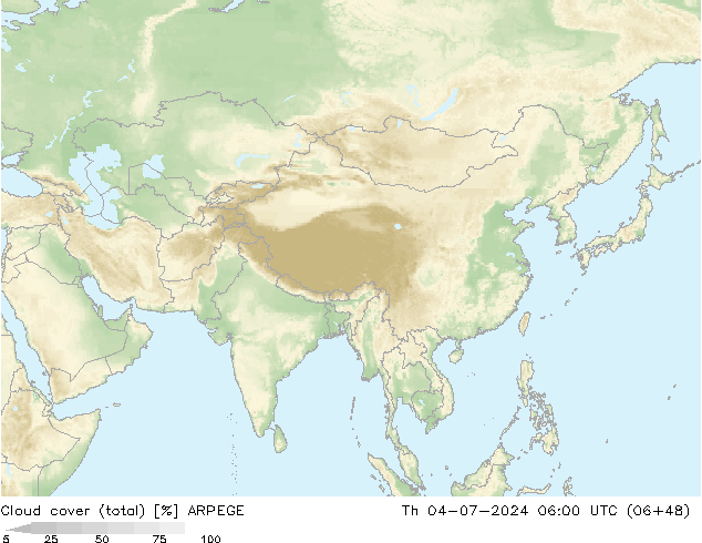 Bewolking (Totaal) ARPEGE do 04.07.2024 06 UTC