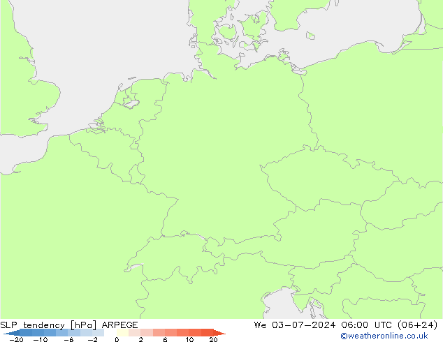 Druktendens (+/-) ARPEGE wo 03.07.2024 06 UTC