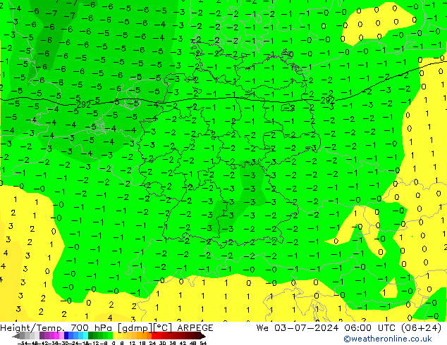 Hoogte/Temp. 700 hPa ARPEGE wo 03.07.2024 06 UTC