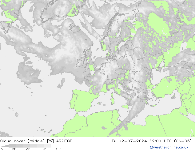 云 (中) ARPEGE 星期二 02.07.2024 12 UTC