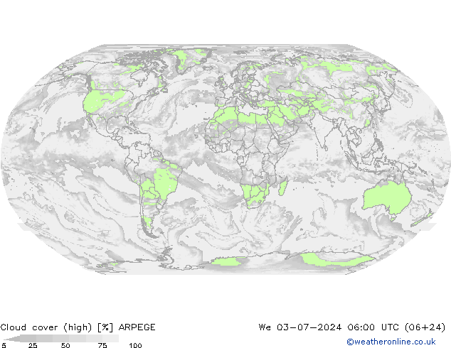Bewolking (Hoog) ARPEGE wo 03.07.2024 06 UTC