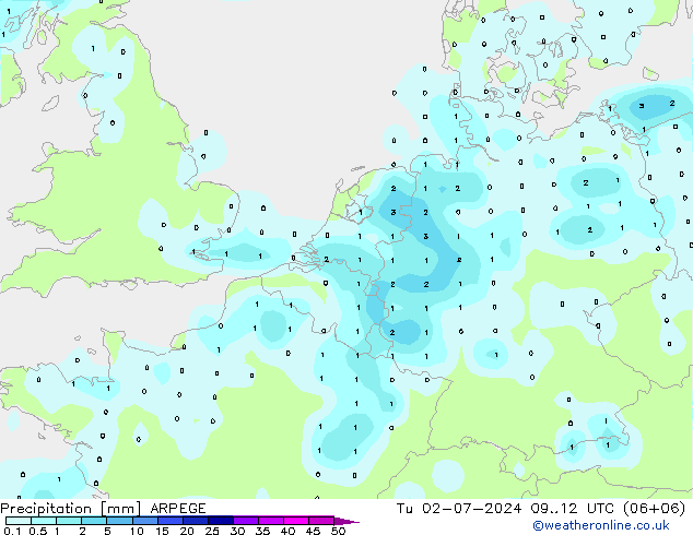降水 ARPEGE 星期二 02.07.2024 12 UTC