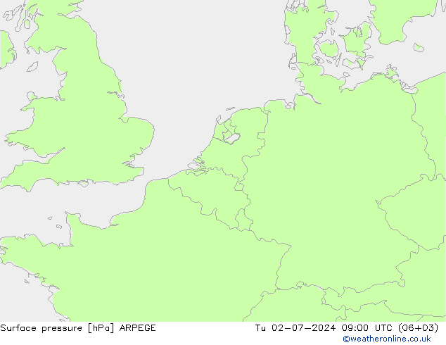 地面气压 ARPEGE 星期二 02.07.2024 09 UTC
