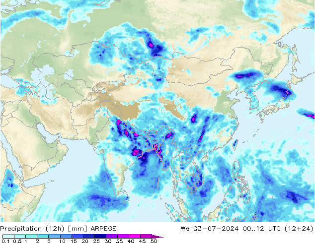Totale neerslag (12h) ARPEGE wo 03.07.2024 12 UTC