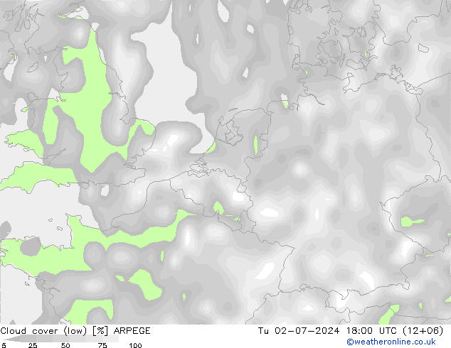 Bewolking (Laag) ARPEGE di 02.07.2024 18 UTC