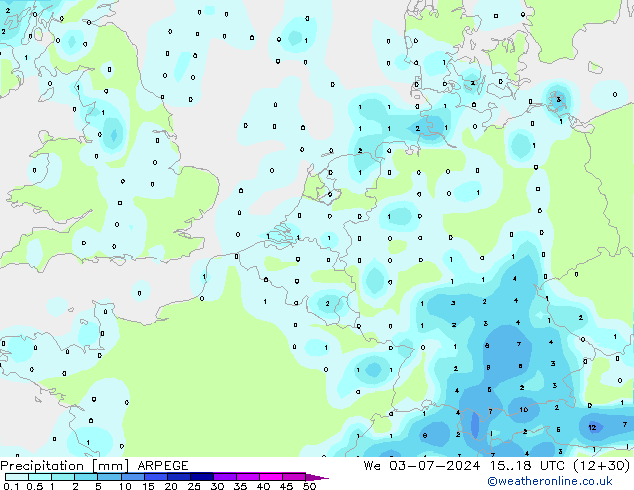 Neerslag ARPEGE wo 03.07.2024 18 UTC