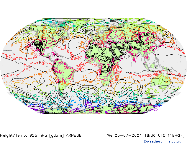 Height/Temp. 925 hPa ARPEGE 星期三 03.07.2024 18 UTC
