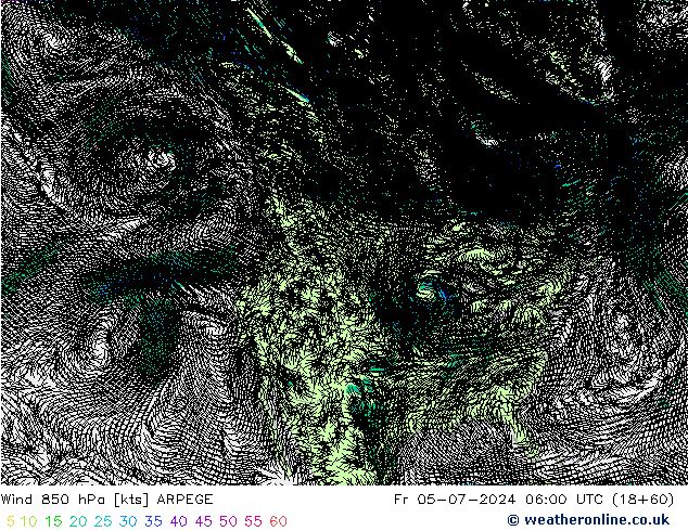 风 850 hPa ARPEGE 星期五 05.07.2024 06 UTC