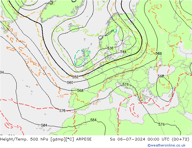 Hoogte/Temp. 500 hPa ARPEGE za 06.07.2024 00 UTC