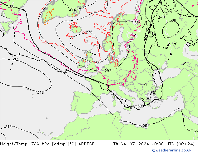Hoogte/Temp. 700 hPa ARPEGE do 04.07.2024 00 UTC