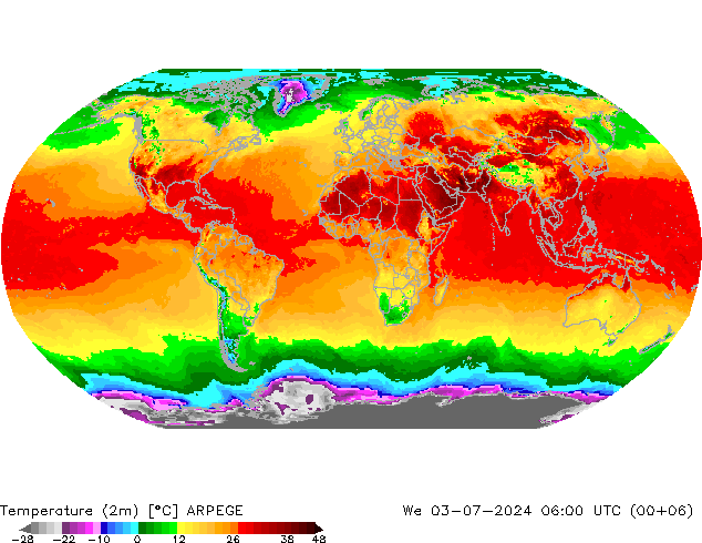 温度图 ARPEGE 星期三 03.07.2024 06 UTC