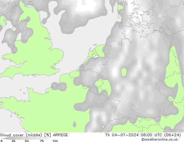 Bewolking (Middelb.) ARPEGE do 04.07.2024 06 UTC