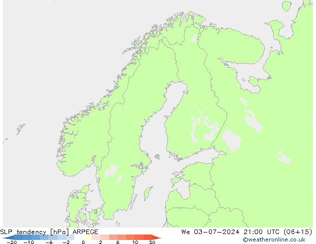 Druktendens (+/-) ARPEGE wo 03.07.2024 21 UTC