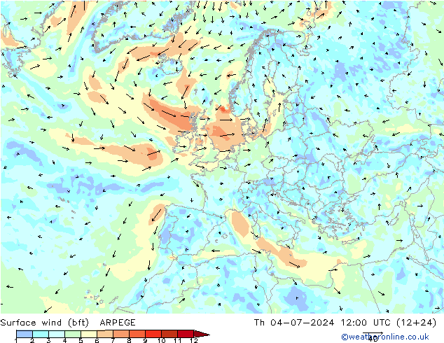 Wind 10 m (bft) ARPEGE do 04.07.2024 12 UTC