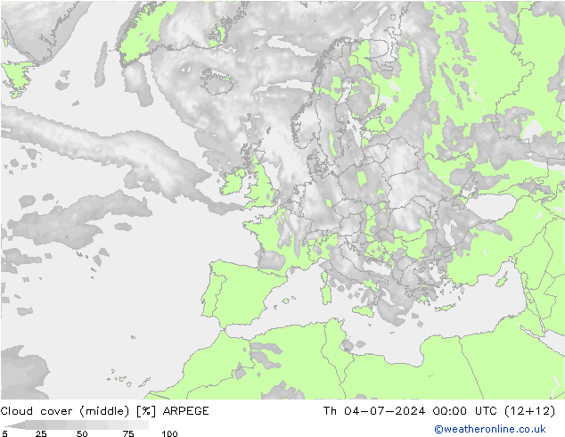 Bewolking (Middelb.) ARPEGE do 04.07.2024 00 UTC